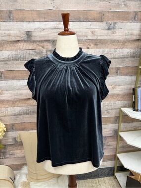 Allison Joy gray velvet ruffle sleeve top large
